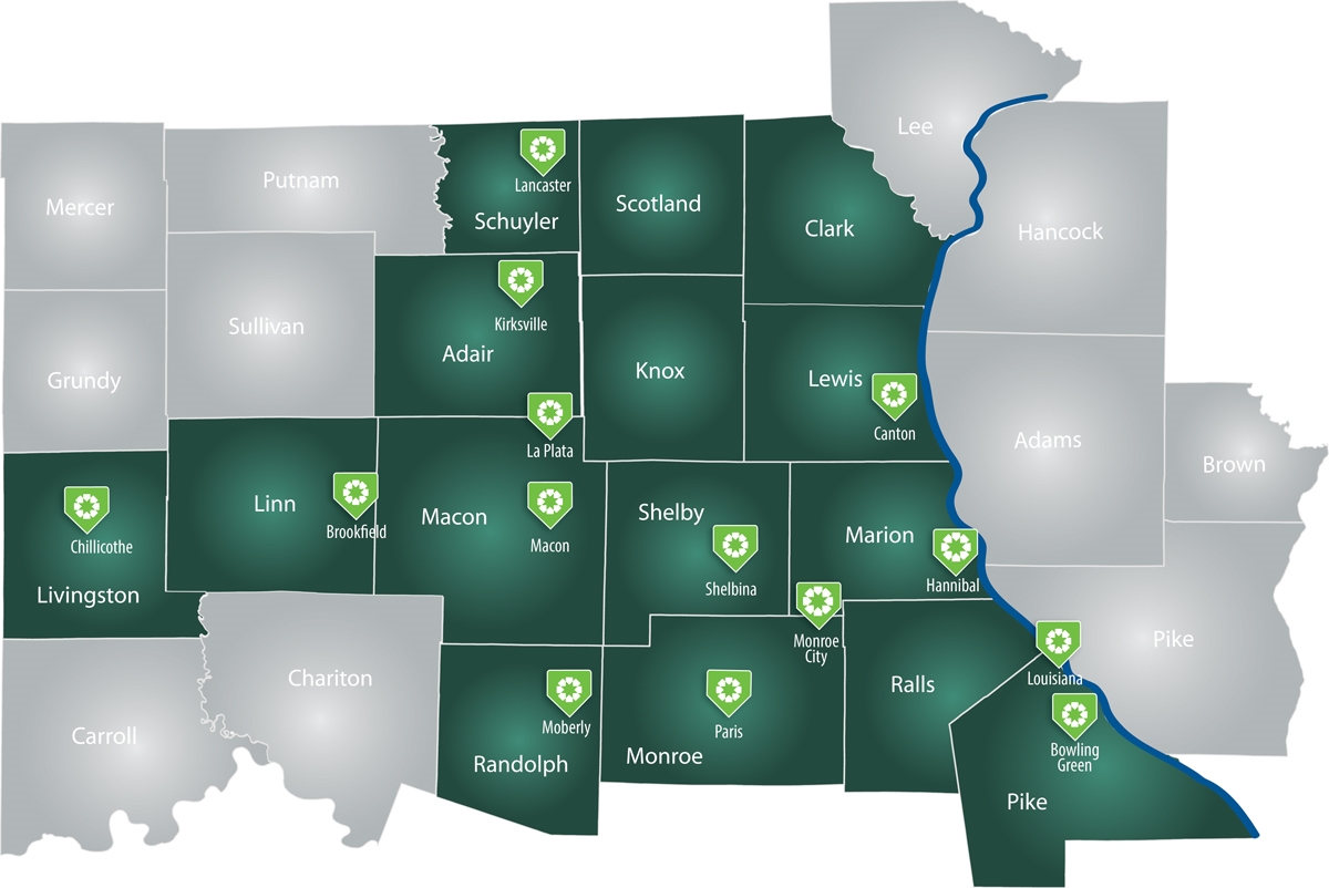 Service Area Map for Hannibal Regional